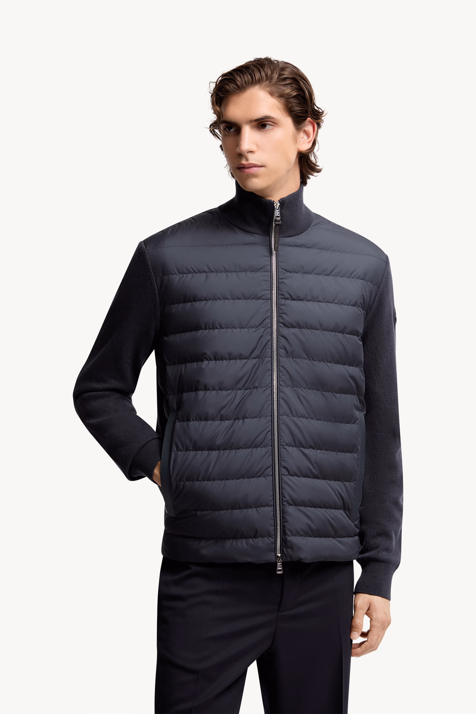 Cardigan zippé matelassé en laine et cachemire Hommes Bleu Moncler 3